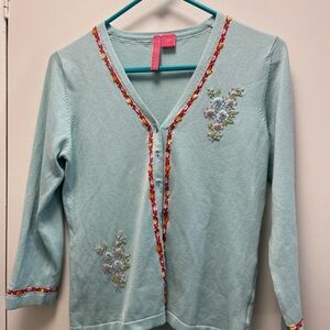 Charlotte Large women’s smaller turquoise cardigan w diamond buttons
